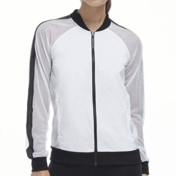 Fabletics Womens White And Black Zip Up Mesh Light Weight Atlanta Jacket Size XS - Picture 1 of 10